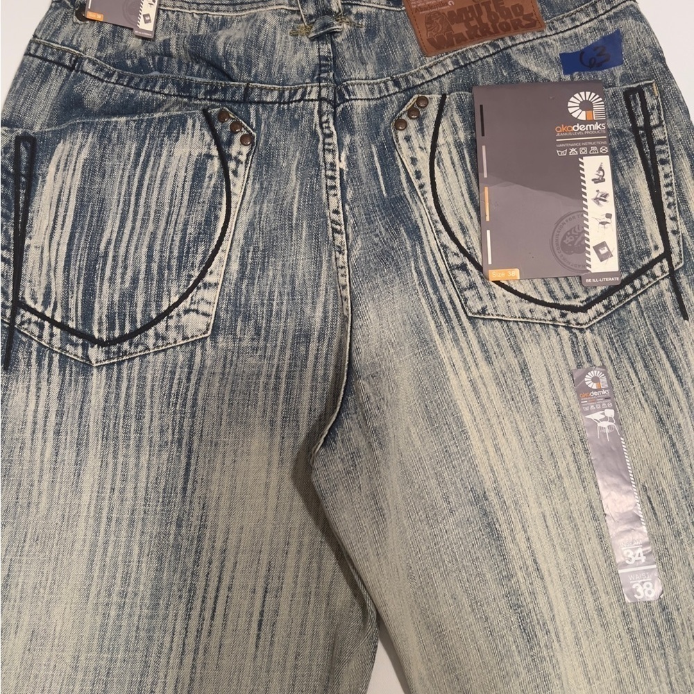 NWT Y2K Men's 38x34 Akademik's White Cloud Warriors Jeans🔥🔥 (D4) - Picture 8 of 13